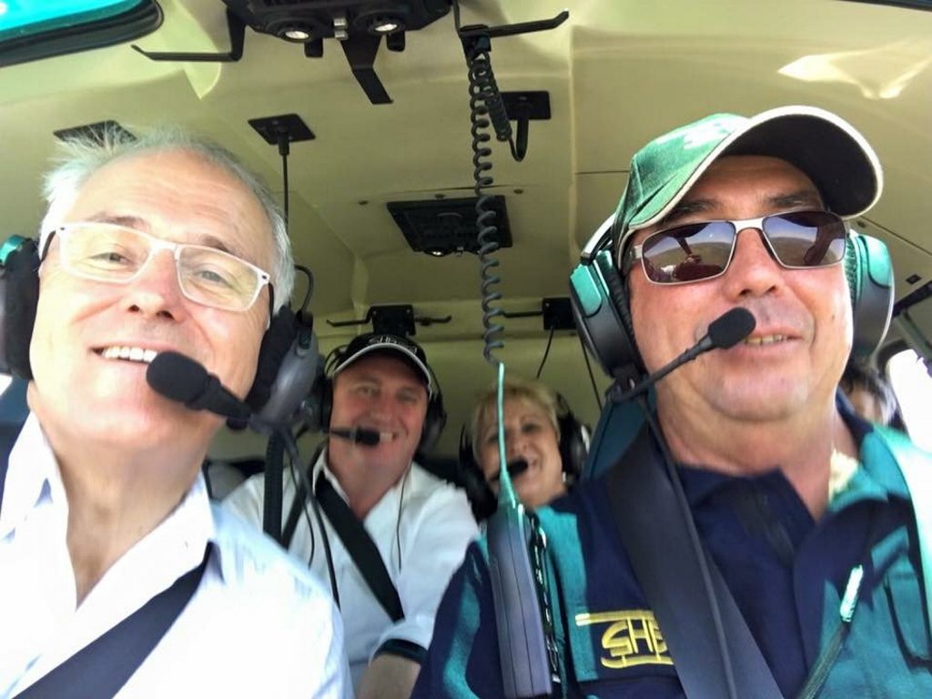 Prime Minister Malcolm Turnbull, Capricornia MP Michelle Landry and Deputy Prime Minister Barnaby Joyce fly over Rookwood Photo: Contributed Prime Minister Malcolm Turnbull, Capricornia MP Michelle Landry and Deputy Prime Minister Barnaby Joyce fly over Rookwood Photo: Contributed