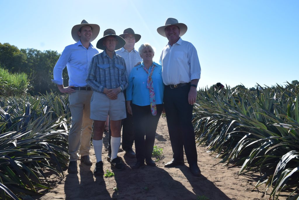 Senator Matt Canavan, grower Ray Jenvey, Federal Member for Dawson George Christensen, Federal Member for Capricornia Michelle Landry and Deputy Prime Minister Barnaby Joyce. Photo: Emily Smith Senator Matt Canavan, grower Ray Jenvey, Federal Member for Dawson George Christensen, Federal Member for Capricornia Michelle Landry and Deputy Prime Minister Barnaby Joyce. Photo: Emily Smith