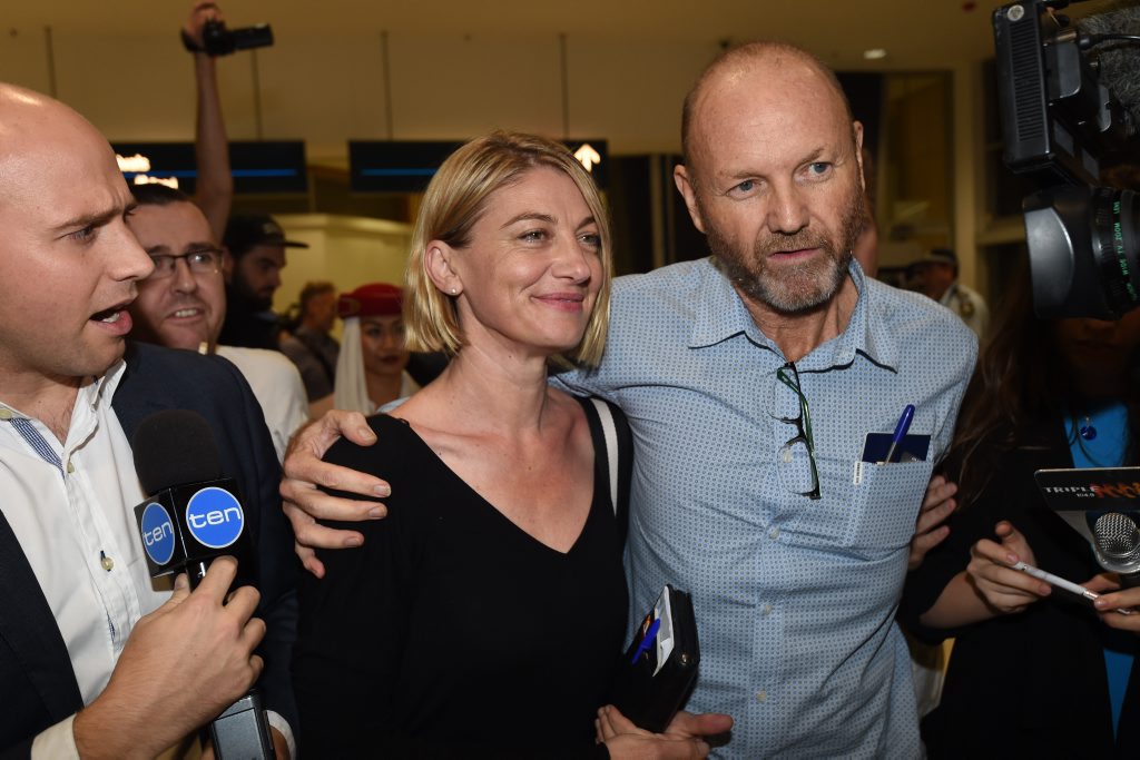 60 Minutes journalist Tara Brown and 60 Minutes producer Stephen Rice arrive at Sydney International Airport, Thursday, April 21, 2016. The crew have been released on bail from a Beirut prison, where they had been held for two weeks after being accused of child kidnapping, along with Brisbane mum Sally Faulkner. 60 Minutes journalist Tara Brown and 60 Minutes producer Stephen Rice arrive at Sydney International Airport, Thursday, April 21, 2016. The crew have been released on bail from a Beirut prison, where they had been held for two weeks after being accused of child kidnapping, along with Brisbane mum Sally Faulkner.