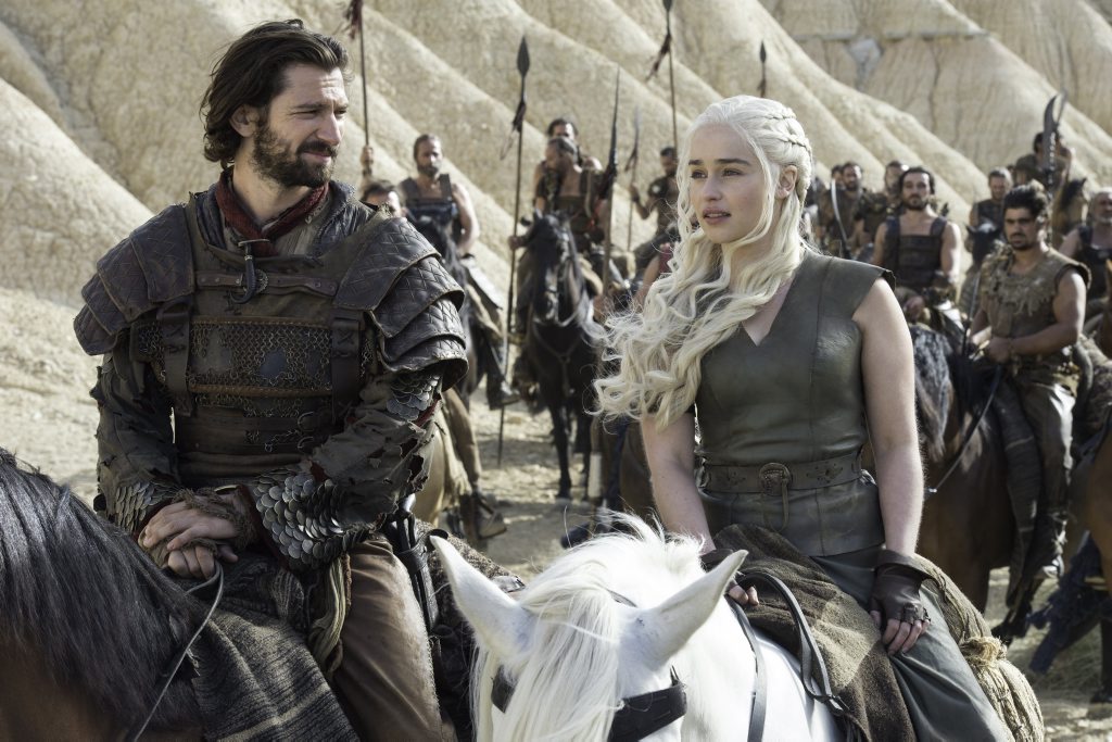 Michiel Huisman and Emilia Clarke in a scene from season six episode six of Game of Thrones. Michiel Huisman and Emilia Clarke in a scene from season six episode six of Game of Thrones.