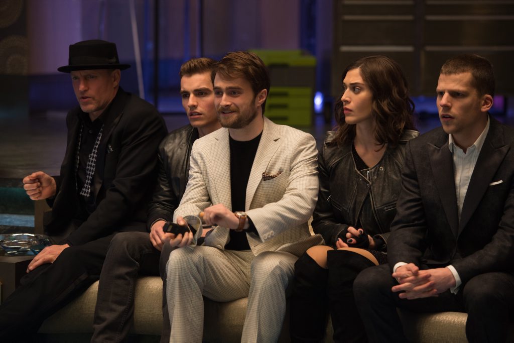 Woody Harrelson, Dave Franco, Daniel Radcliffe, Lizzy Caplan and Jesse Eisenberg in a scene from the movie Now You See Me 2. Woody Harrelson, Dave Franco, Daniel Radcliffe, Lizzy Caplan and Jesse Eisenberg in a scene from the movie Now You See Me 2.