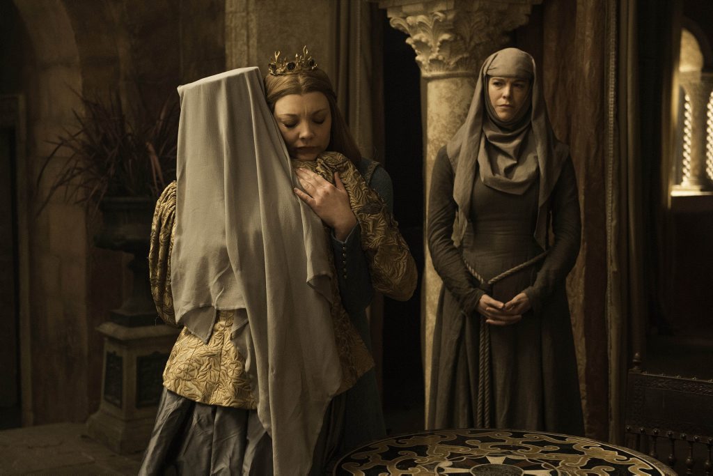 Diana Rigg, Natalie Dormer, and Hannah Waddingham in a scene from Game of Thrones. 