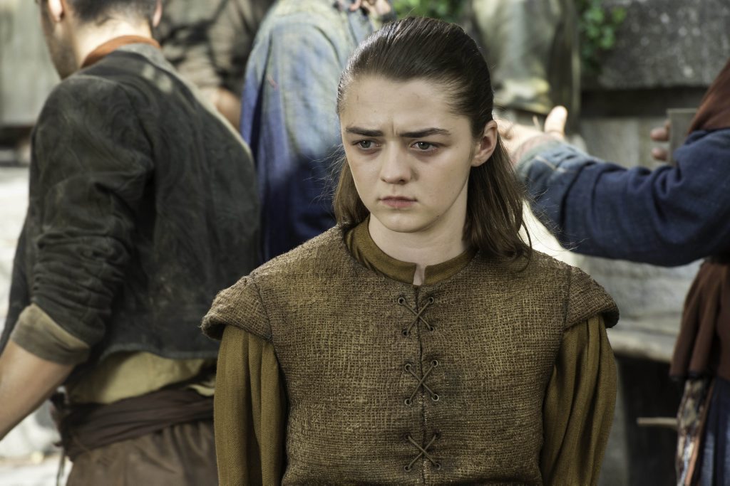 Maisie Williams as Arya Stark in a scene from Game of Thrones. Maisie Williams as Arya Stark in a scene from Game of Thrones.