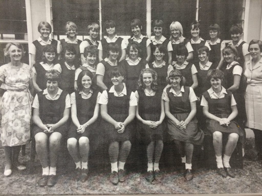 Maryborough Girl's grade 10 class, 1971 - uniform included knee-length dresses and white tops. Maryborough Girl's grade 10 class, 1971 - uniform included knee-length dresses and white tops.