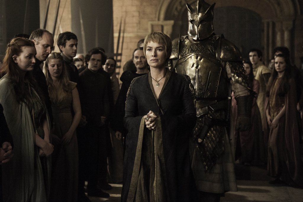 Hafpor Julius Bjornsson and Lena Headey in a scene from season six episode eight of Game of Thrones. Hafpor Julius Bjornsson and Lena Headey in a scene from season six episode eight of Game of Thrones.