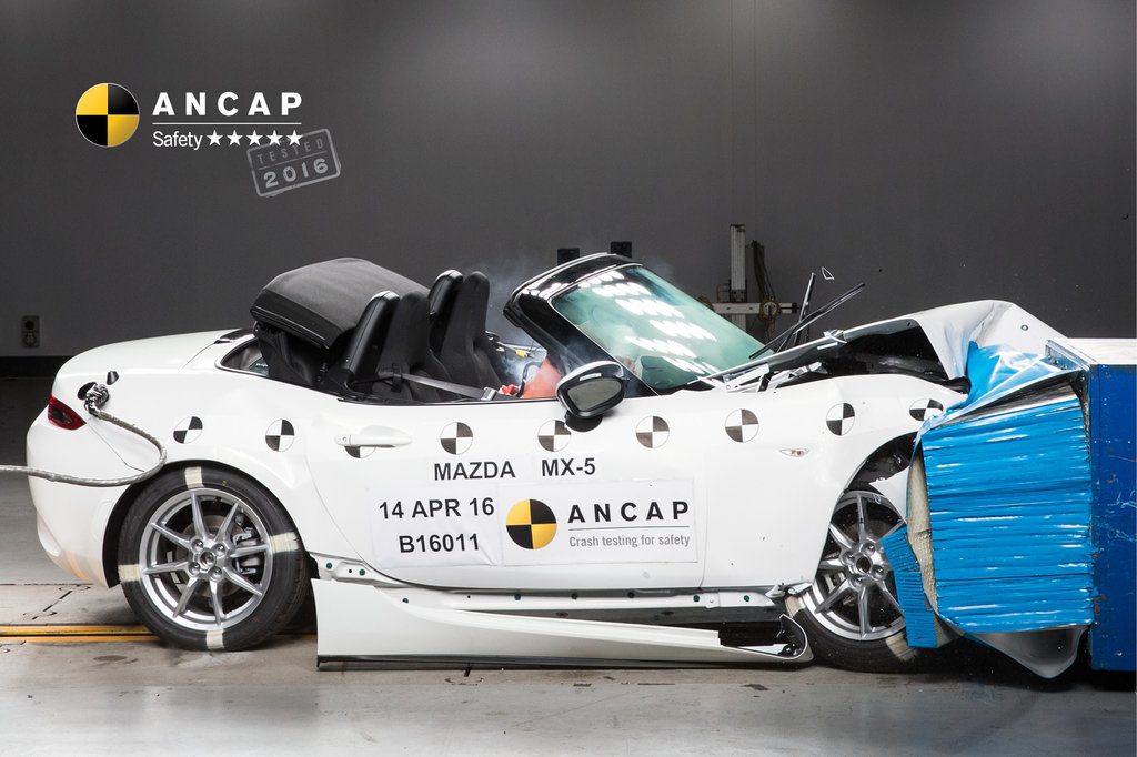 SAFER STRIKE: Getting hit by a car is never good, but the new Mazda MX-5 protects passengers better than any other car tested in Australia SAFER STRIKE: Getting hit by a car is never good, but the new Mazda MX-5 protects passengers better than any other car tested in Australia