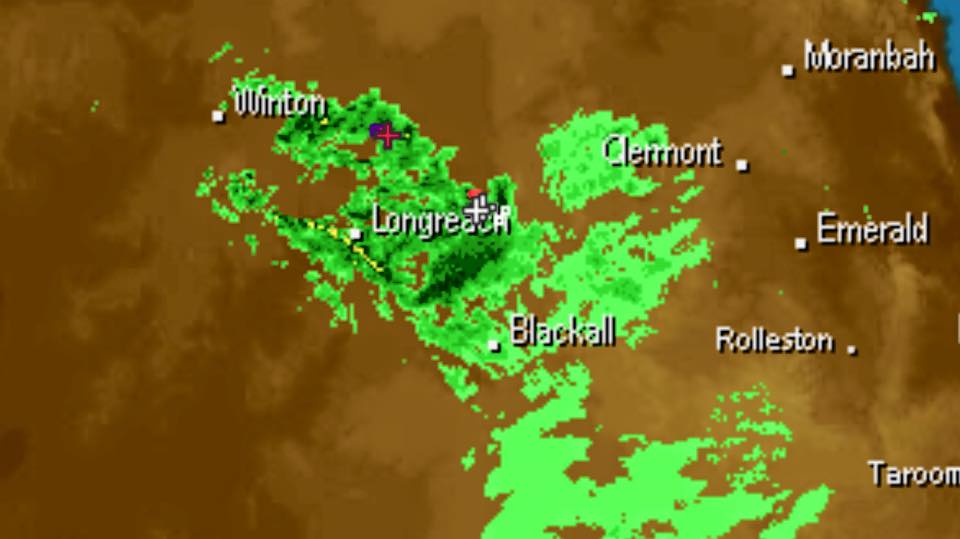 A radar image from Weatherzone showing rain clouds over Longreach A radar image from Weatherzone showing rain clouds over Longreach
