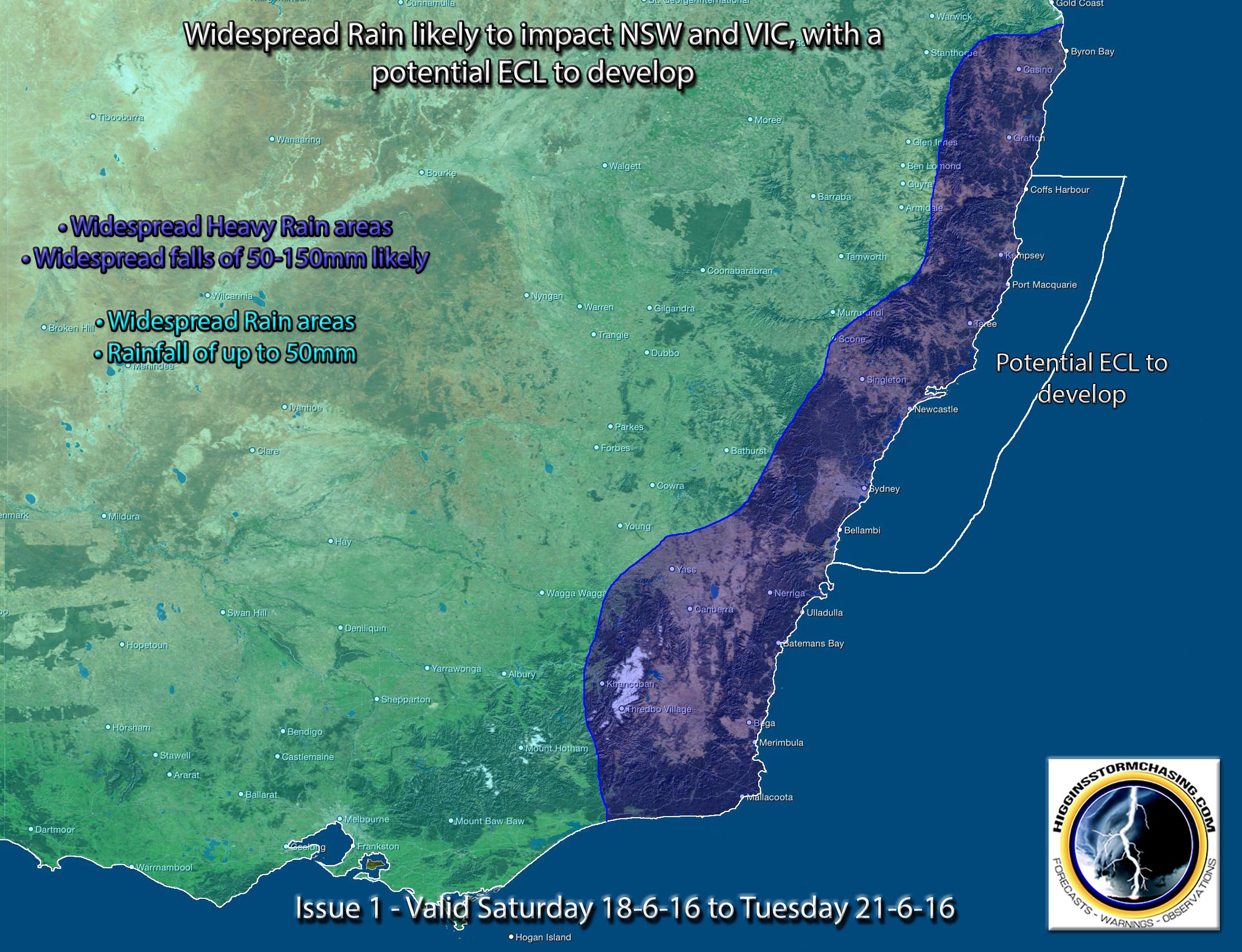 Higgins Storm Chasing predicts rainfalls of between 50mm and 150mm this weekend. Higgins Storm Chasing predicts rainfalls of between 50mm and 150mm this weekend.