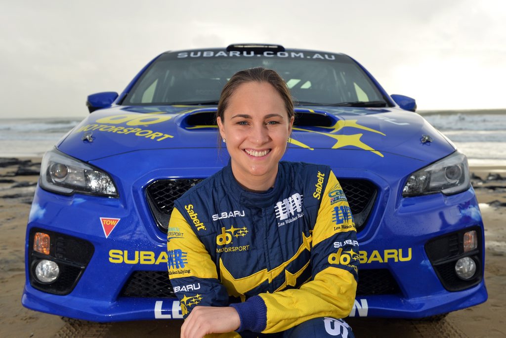 Media launch of International Rally of Queensland at Alex Surf Club, Alexandra Beach. June 15, 2016. Subaru race driver Molly Taylor. Media launch of International Rally of Queensland at Alex Surf Club, Alexandra Beach. June 15, 2016. Subaru race driver Molly Taylor.