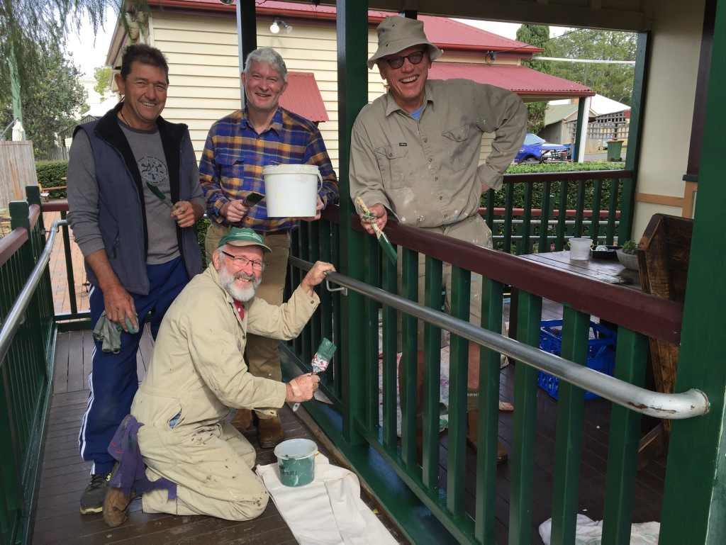 Rotary Club members (back from left) Brian Hunt, Peter Snow and Damian Carroll join with John Cutler to brighten up the Clubhouse’s outdoor deck area with a fresh coat of paint. Rotary Club members (back from left) Brian Hunt, Peter Snow and Damian Carroll join with John Cutler to brighten up the Clubhouse’s outdoor deck area with a fresh coat of paint.