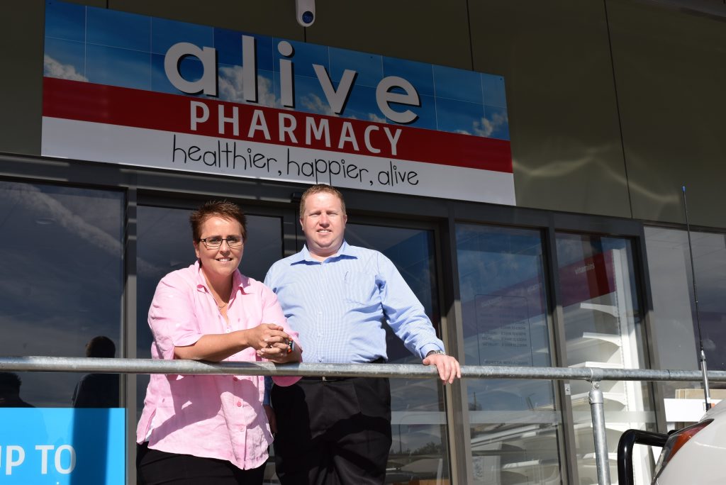 OPENING SOON: Alive Pharmacy manager Clare Stone and Calliope Shopping Centre developer Mark Long are happy to be opening up on Monday. Photo Declan Cooley / The Observer