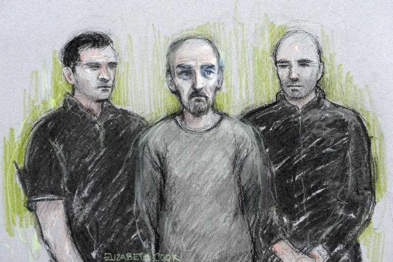 This courtroom sketch by Elizabeth Cook shows Thomas Mair, center, appearing at Westminster Magistrates Court, London, Saturday June 18, 2016, charged with the murder of British Member of Parliament Jo Cox. Labour Party lawmaker Cox, 41, was shot and stabbed to death Thursday after getting out of her car in the town of Birstall in her home constituency. This courtroom sketch by Elizabeth Cook shows Thomas Mair, center, appearing at Westminster Magistrates Court, London, Saturday June 18, 2016, charged with the murder of British Member of Parliament Jo Cox. Labour Party lawmaker Cox, 41, was shot and stabbed to death Thursday after getting out of her car in the town of Birstall in her home constituency.