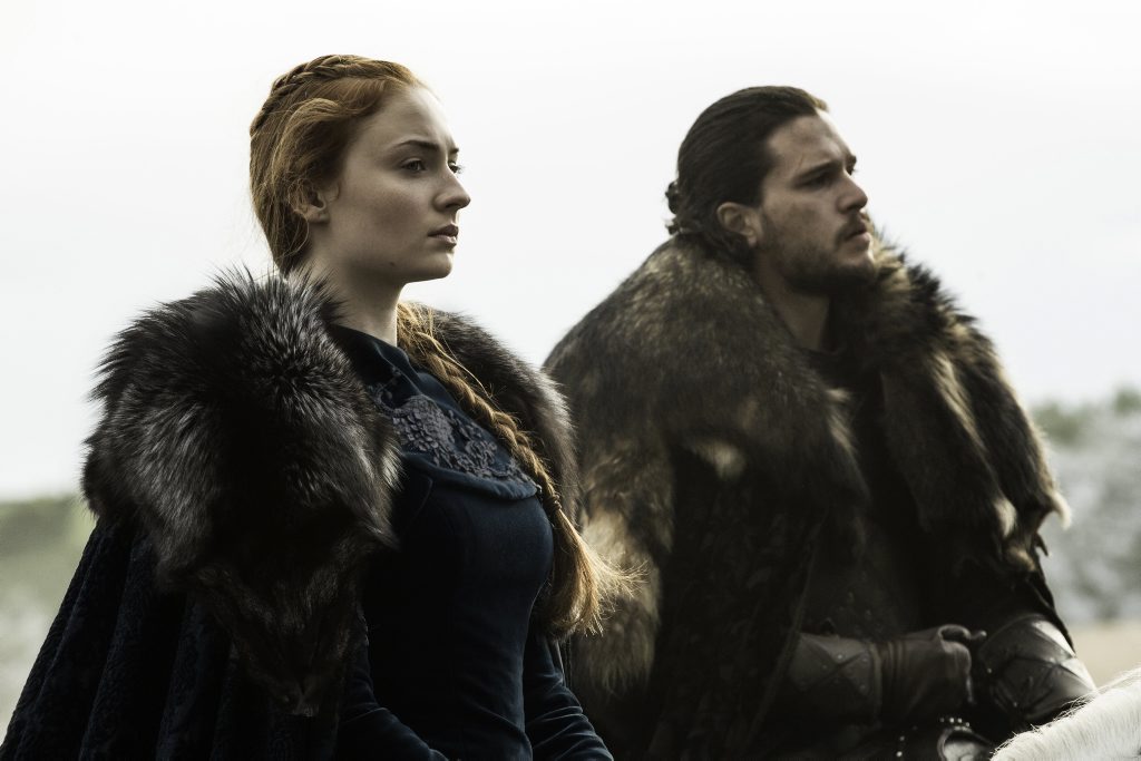 Kit Harington and Sophie Turner in a scene from season six episode nine of Game of Thrones. Kit Harington and Sophie Turner in a scene from season six episode nine of Game of Thrones.