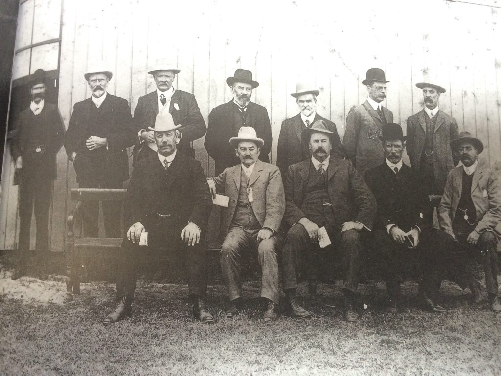 The Clarence River Jockey Club officials in 1909 (back l to r): RR Smith, A Thompson, PC Clarence, CF Tindal, S Harris, J Spencer, E Blaxland; (front) EG Elworthy, GH Varley, TT Bawden, P McMahon and unknown. Source CRJC Archives / 'big river racing: A history of the Clarence River Jockey Club 1861-2001 The Clarence River Jockey Club officials in 1909 (back l to r): RR Smith, A Thompson, PC Clarence, CF Tindal, S Harris, J Spencer, E Blaxland; (front) EG Elworthy, GH Varley, TT Bawden, P McMahon and unknown. Source CRJC Archives / 'big river racing: A history of the Clarence River Jockey Club 1861-2001