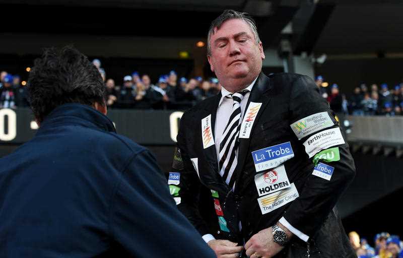 Eddie McGuire takes part in the Big Freeze Ice Slide challenge fundraising event for Motor Neurone Disease before the Melbourne Demons and Collingwood Magpies round 12 match at the MCG in Melbourne, Monday, June, 13, 2016. Eddie McGuire takes part in the Big Freeze Ice Slide challenge fundraising event for Motor Neurone Disease before the Melbourne Demons and Collingwood Magpies round 12 match at the MCG in Melbourne, Monday, June, 13, 2016.