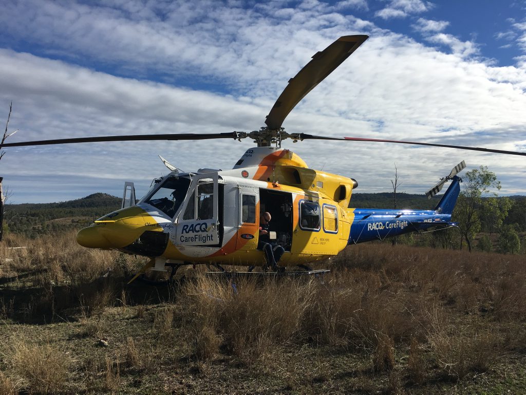 RACQ CareFlight tasked to transfer a South Burnett man after being seriously injured in a horse fall accident. RACQ CareFlight tasked to transfer a South Burnett man after being seriously injured in a horse fall accident.
