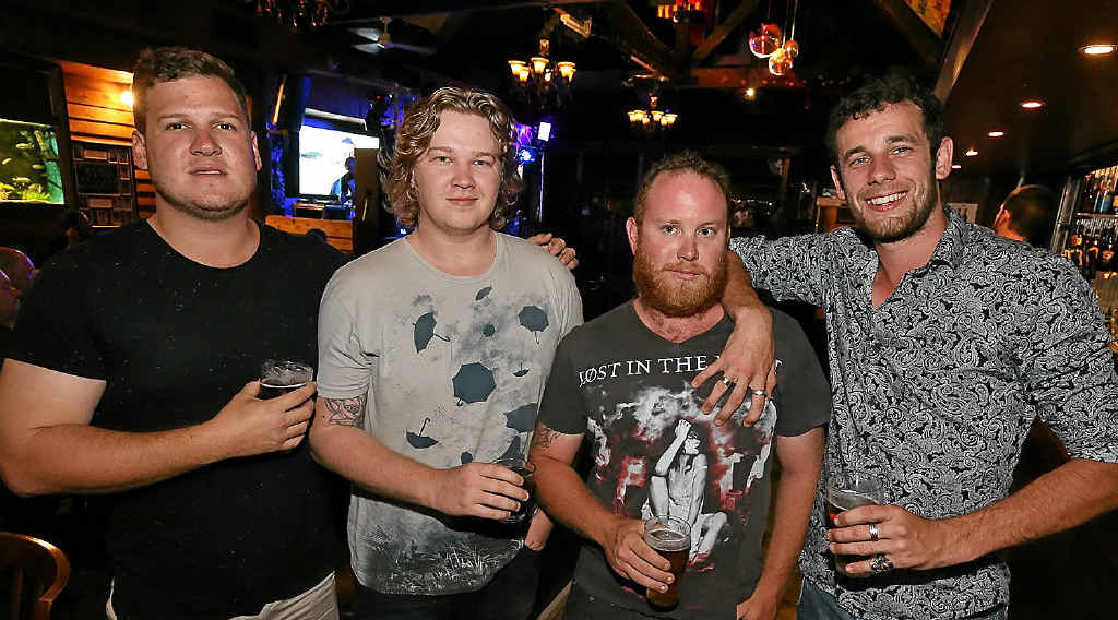 NIGHT OUT: Nathan Kane, Brodie Shaw, Adam New and Nathan Tracey enjoy a night out at the Criterion Hotel late last year. NIGHT OUT: Nathan Kane, Brodie Shaw, Adam New and Nathan Tracey enjoy a night out at the Criterion Hotel late last year.