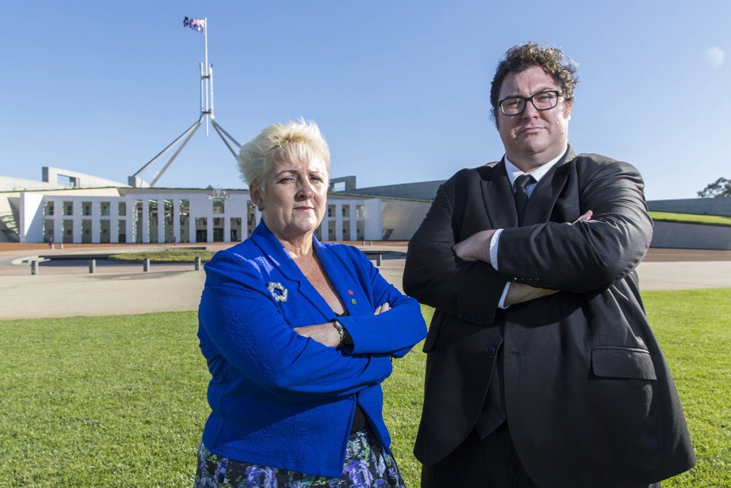 20150326: Michelle Landry MP and George Christensen MP pose for a portrait in front of Parliament House, Canberra. Photo by Auspic. 20150326: Michelle Landry MP and George Christensen MP pose for a portrait in front of Parliament House, Canberra. Photo by Auspic.