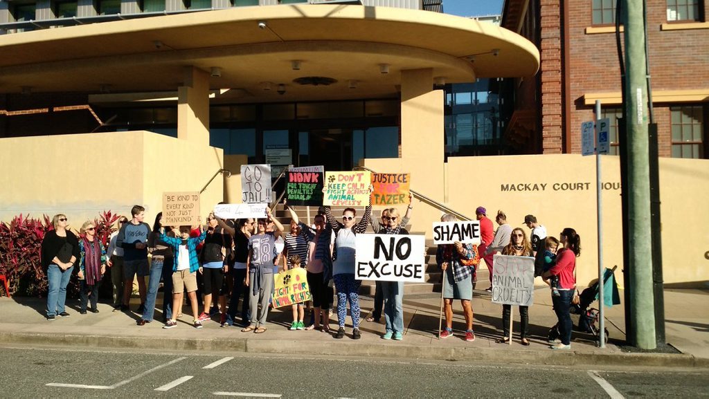 Protest outside Mackay Court House. Protest outside Mackay Court House.
