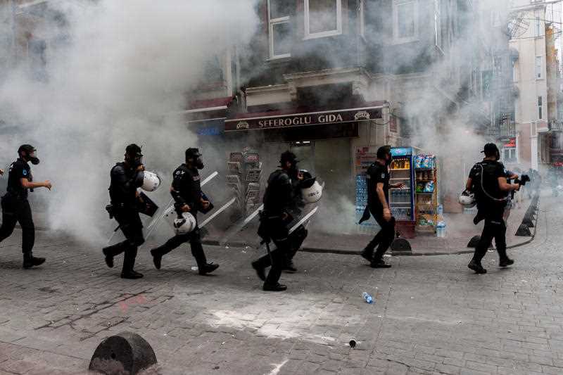 Tear gas fills the streets in Istanbul, Turkey as clashes erupt during banned Pride celebrations on June 26, 2016. The violence comes as massive Pride marches were held worldwide. Police reportedly detained at least 19 people. Tear gas fills the streets in Istanbul, Turkey as clashes erupt during banned Pride celebrations on June 26, 2016. The violence comes as massive Pride marches were held worldwide. Police reportedly detained at least 19 people.