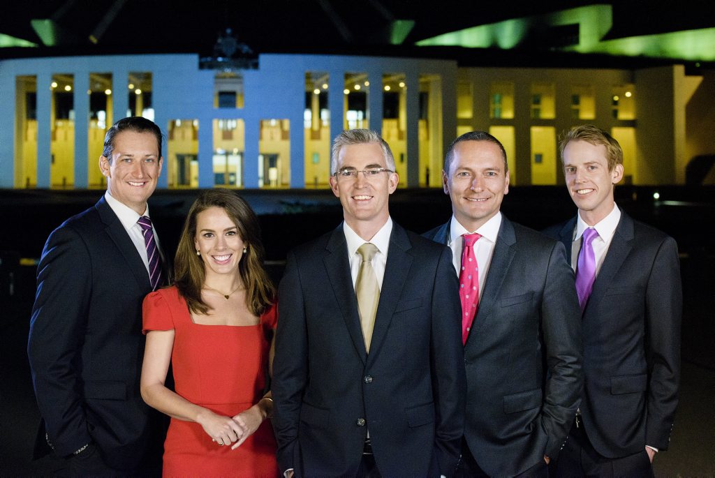 Sky News' political team, from left, Dan Bourchier, Laura Jayes, David Speers, Kieran Gilbert and Tom Connell pictured in Canberra. Sky News' political team, from left, Dan Bourchier, Laura Jayes, David Speers, Kieran Gilbert and Tom Connell pictured in Canberra.