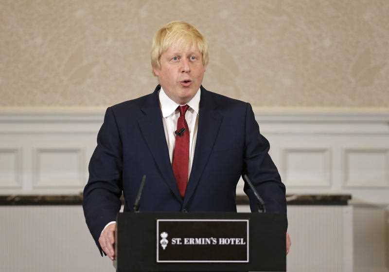 Former London mayor Boris Johnson announces that he will not run for leadership of Britain's ruling Conservative Party in London, Thursday, June 30, 2016. Former London mayor Boris Johnson announces that he will not run for leadership of Britain's ruling Conservative Party in London, Thursday, June 30, 2016.