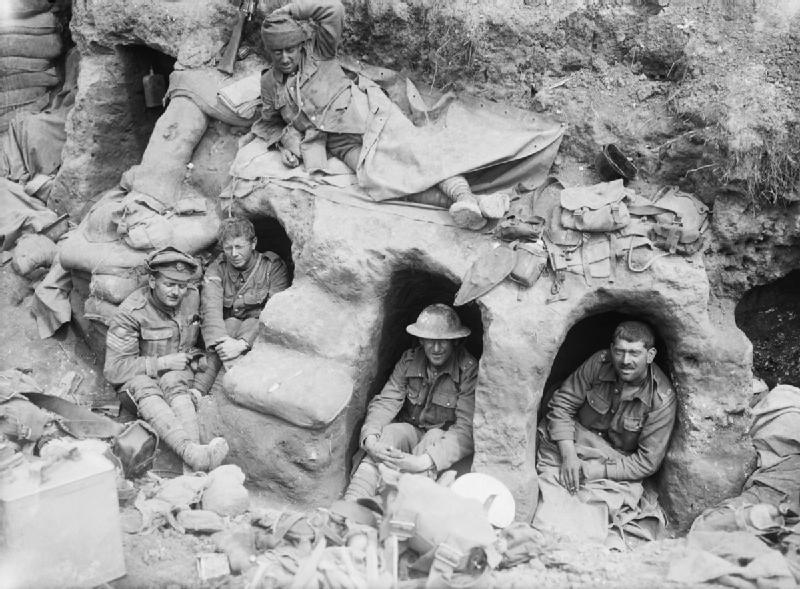 Border Regiment men in dugouts at the Battle of the Somme in August 1916 Border Regiment men in dugouts at the Battle of the Somme in August 1916