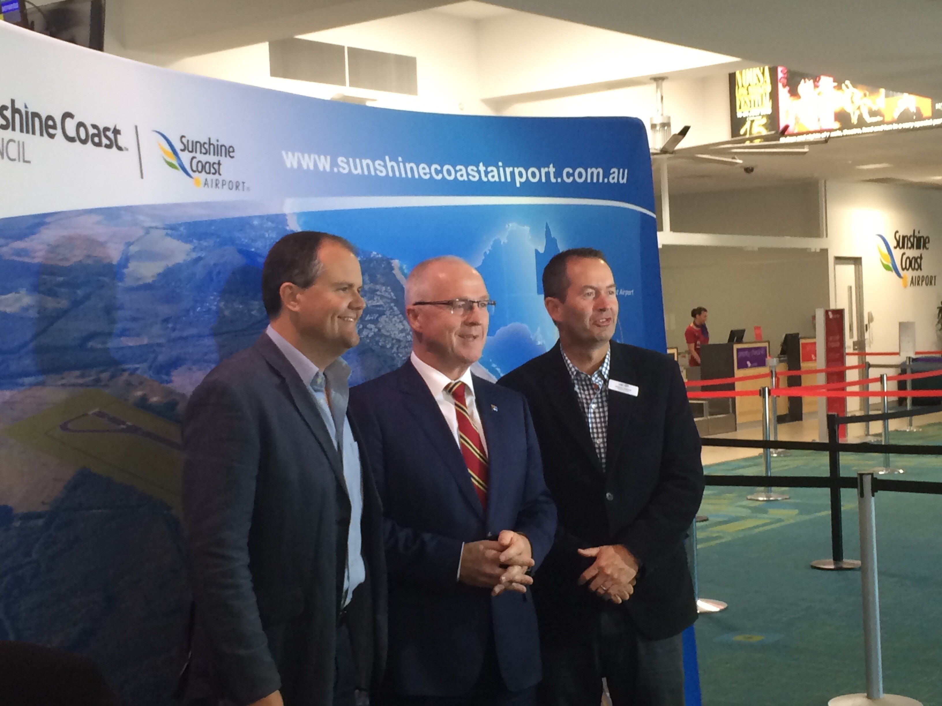 Fairfax LNP candidate Ted O'Brien, Sunshine Coast mayor Mark Jamieson and Fisher LNP candidate Andrew Wallace at the Sunshine Coast Airport. Fairfax LNP candidate Ted O'Brien, Sunshine Coast mayor Mark Jamieson and Fisher LNP candidate Andrew Wallace at the Sunshine Coast Airport.