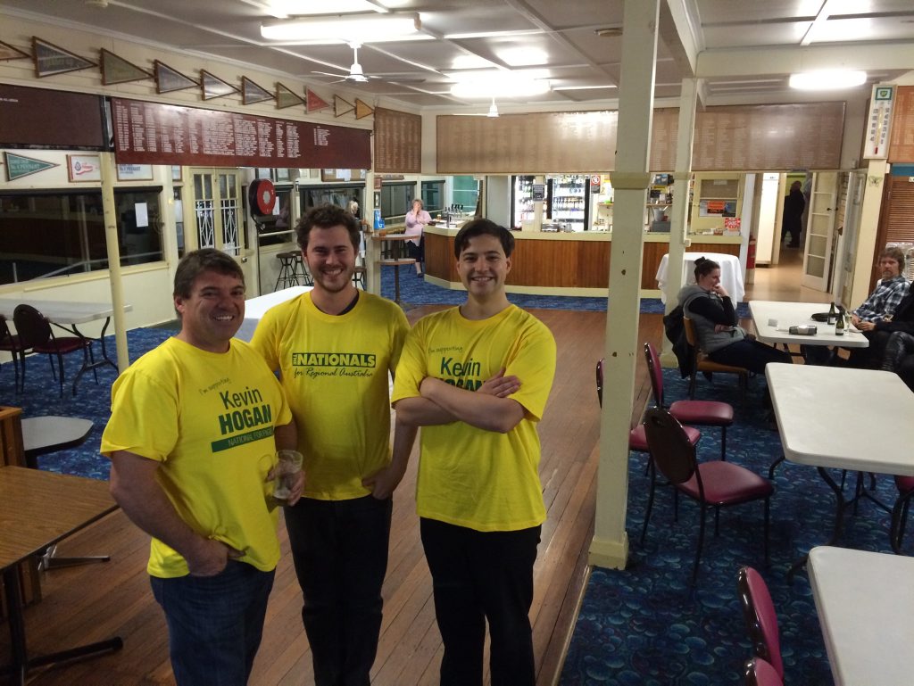 Kevin Hogan supporters Darren Barnsley, Gordon Hawkins and Joshua Dardengo at the Lismore City Bowling Club. Kevin Hogan supporters Darren Barnsley, Gordon Hawkins and Joshua Dardengo at the Lismore City Bowling Club.