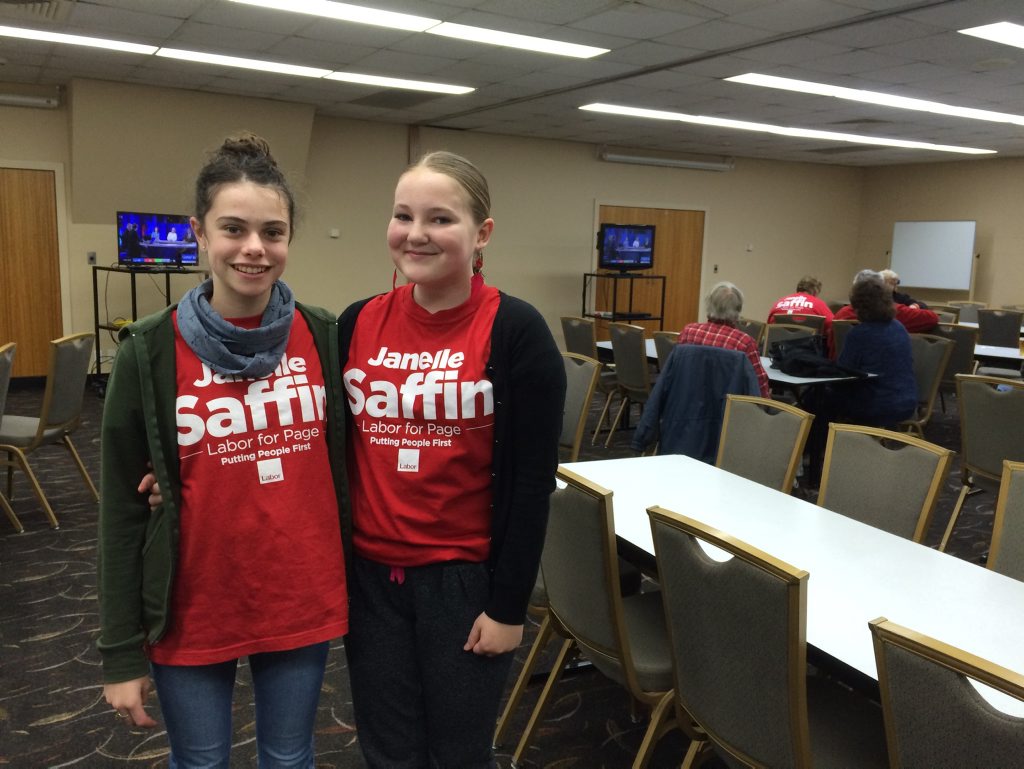Janelle Saffin supporters Mia Torres and Isobel Gregg. Janelle Saffin supporters Mia Torres and Isobel Gregg.