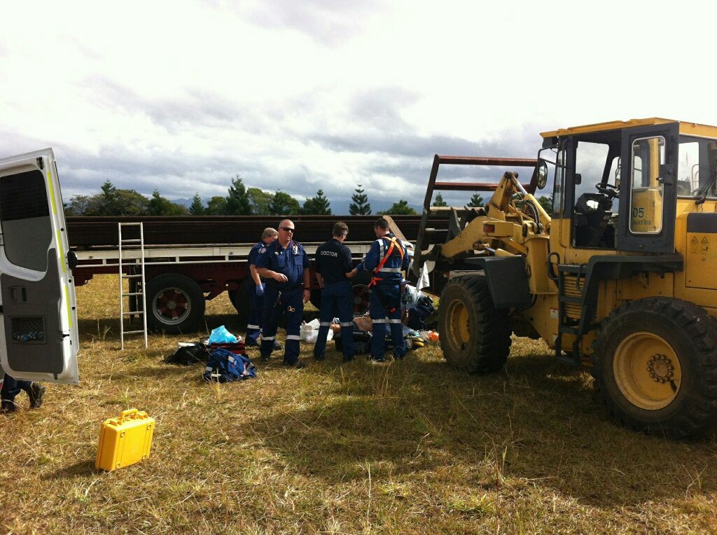 A man suffered extensive fractures to his legs when 2 tonne of steel beams fell onto his legs this morning. A man suffered extensive fractures to his legs when 2 tonne of steel beams fell onto his legs this morning.