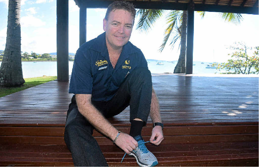 FUN RUN: The Whitsunday Sailing Club’s Troy Jones is putting on his runners in preparation for the Race Week fun run. FUN RUN: The Whitsunday Sailing Club’s Troy Jones is putting on his runners in preparation for the Race Week fun run.