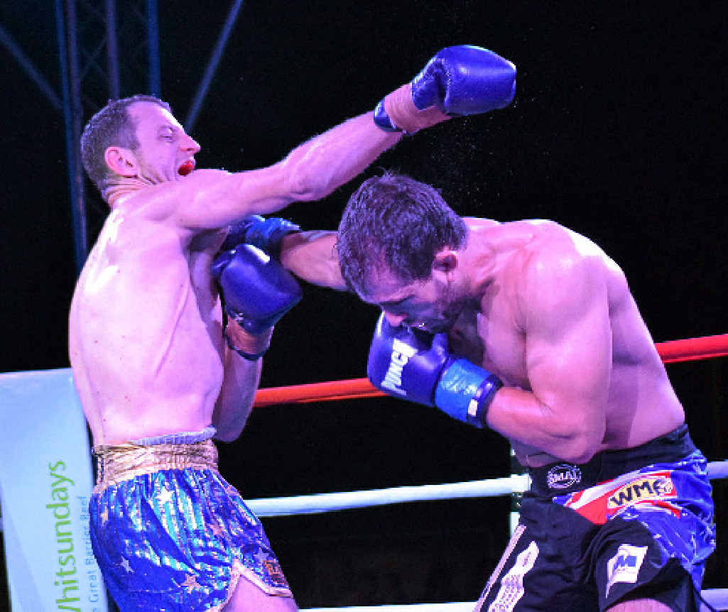 CHAMPION: Anton ’The Professor’ Zafir (right) produced a clinical performance in his muay Thai win over Jamie Kearines at Airlie Fight Night IV. CHAMPION: Anton ’The Professor’ Zafir (right) produced a clinical performance in his muay Thai win over Jamie Kearines at Airlie Fight Night IV.