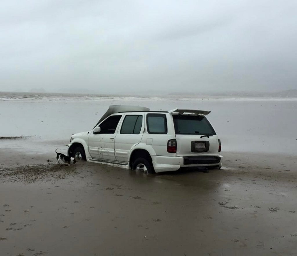Rex got his car bogged on Farborough beach by the looks of it... The vehicle was found on the beach this morning by passers by. Photo: Leonie Fishburn