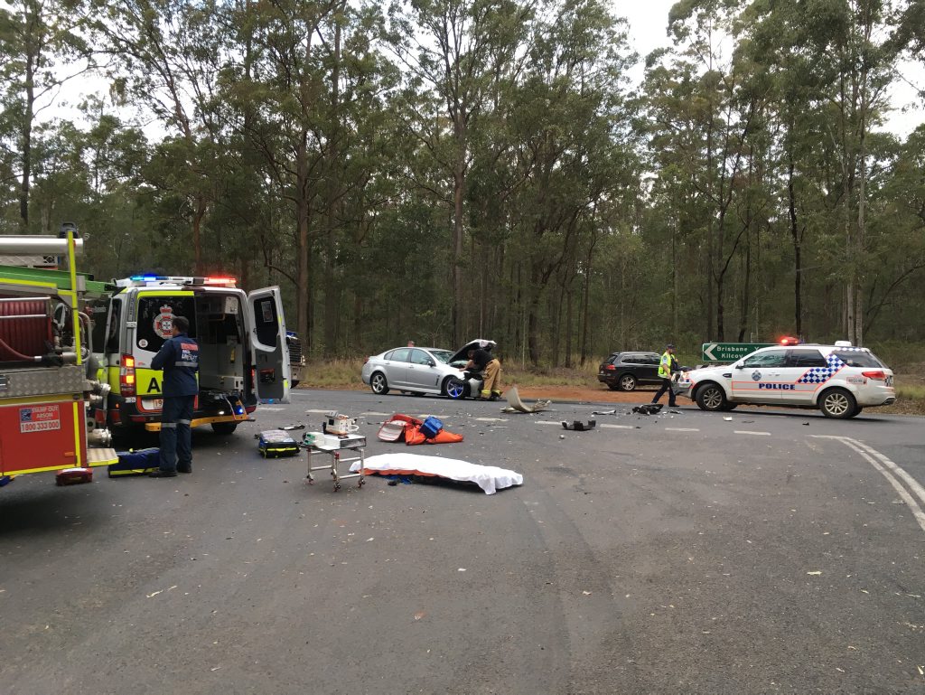 Emergency services at the scene of Thursday afternoon's head-on collision at the D'Aguilar Hwy. Emergency services at the scene of Thursday afternoon's head-on collision at the D'Aguilar Hwy.