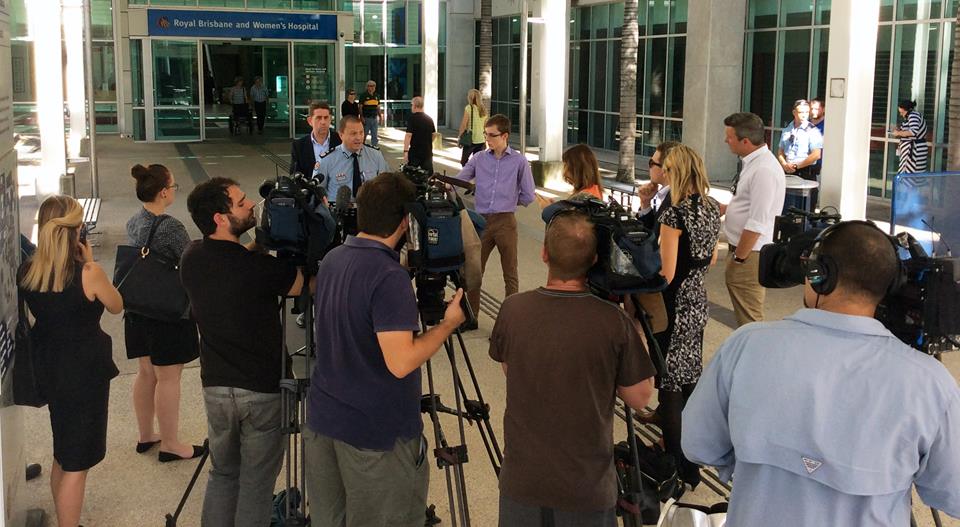 QAS Commissioner Russell Bowles addresses media outside the Royal Brisbane and Women's Hospital. QAS Commissioner Russell Bowles addresses media outside the Royal Brisbane and Women's Hospital.