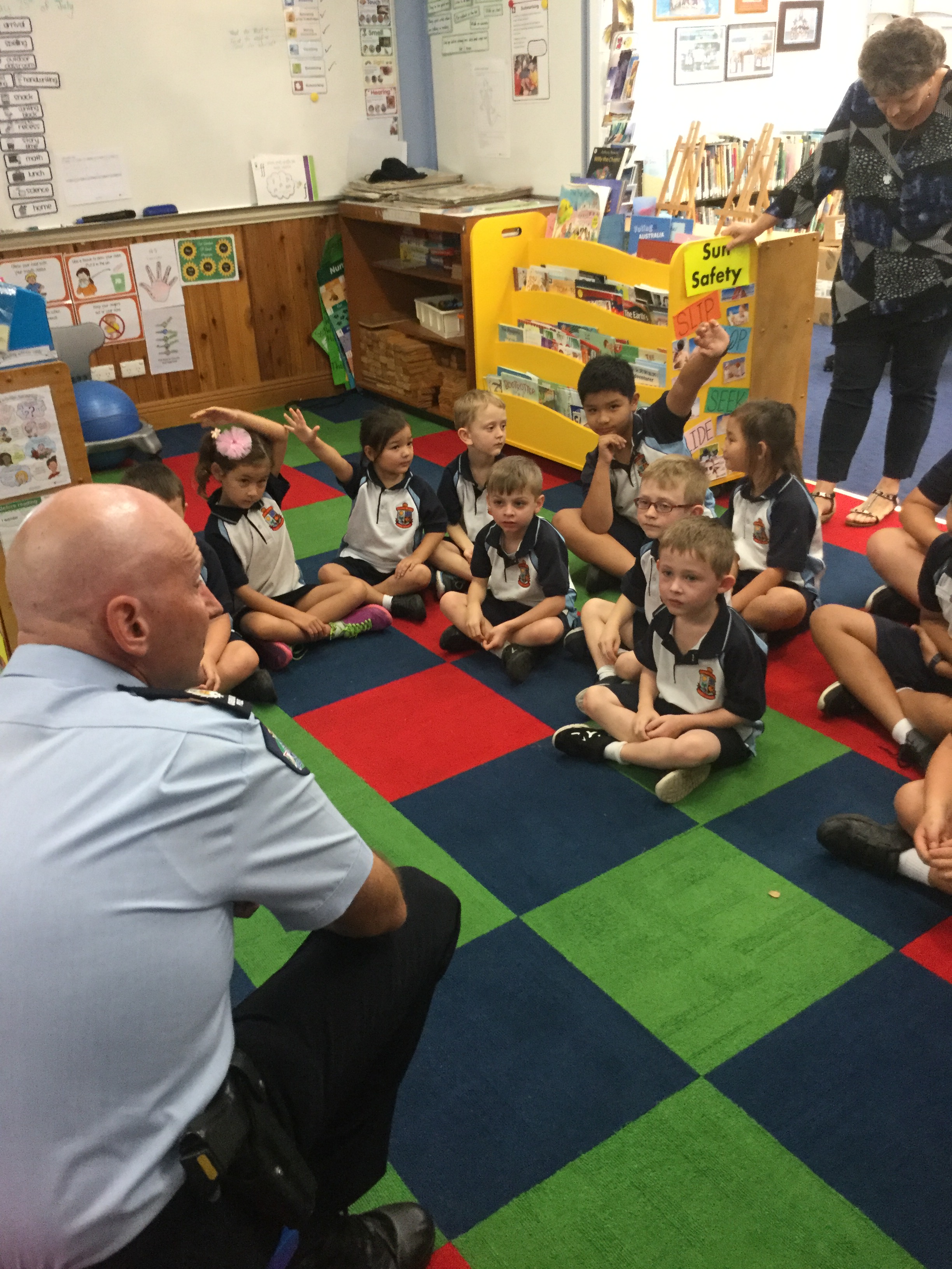 Q & A: Whitsunday Police Station officer in charge Senior Sergeant Nathan Blain taking questions from the Hayman Island State School cohort. 