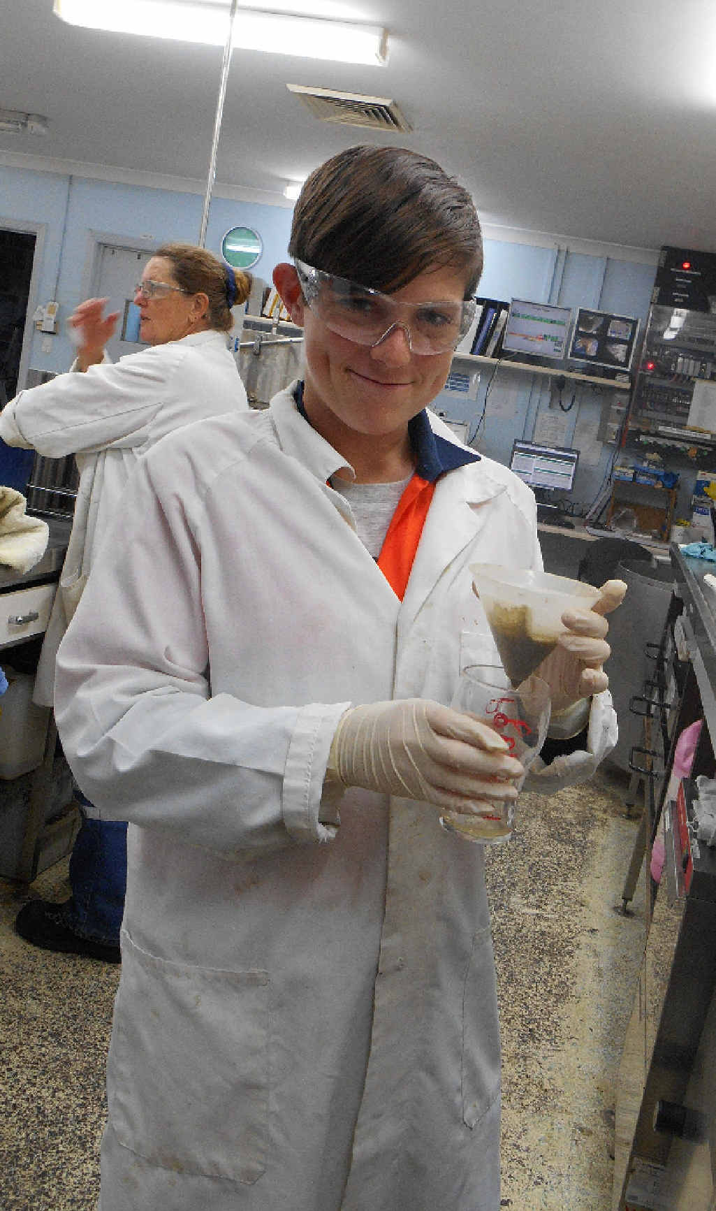 Jacob Hamilton in the lab of Proserpine sugar mill.
