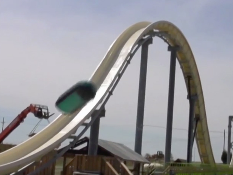 A still from the Travel Channel video showing testing of the Kansas City waterslide. A still from the Travel Channel video showing testing of the Kansas City waterslide.