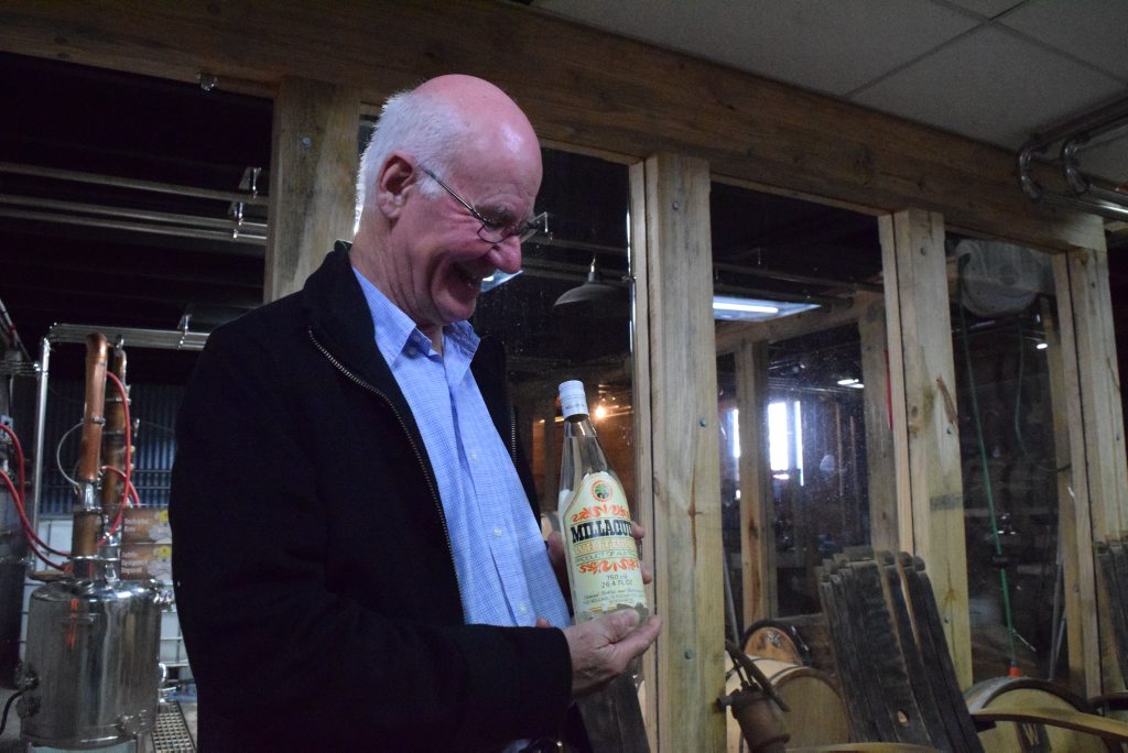 NICE DROP: Dr Lou Muller dropped into Bundaberg to try Waterview's new Pure spirit, made with cane juice, with founder Matthew Drane. Photo: Eliza Goetze / NewsMail NICE DROP: Dr Lou Muller dropped into Bundaberg to try Waterview's new Pure spirit, made with cane juice, with founder Matthew Drane. Photo: Eliza Goetze / NewsMail