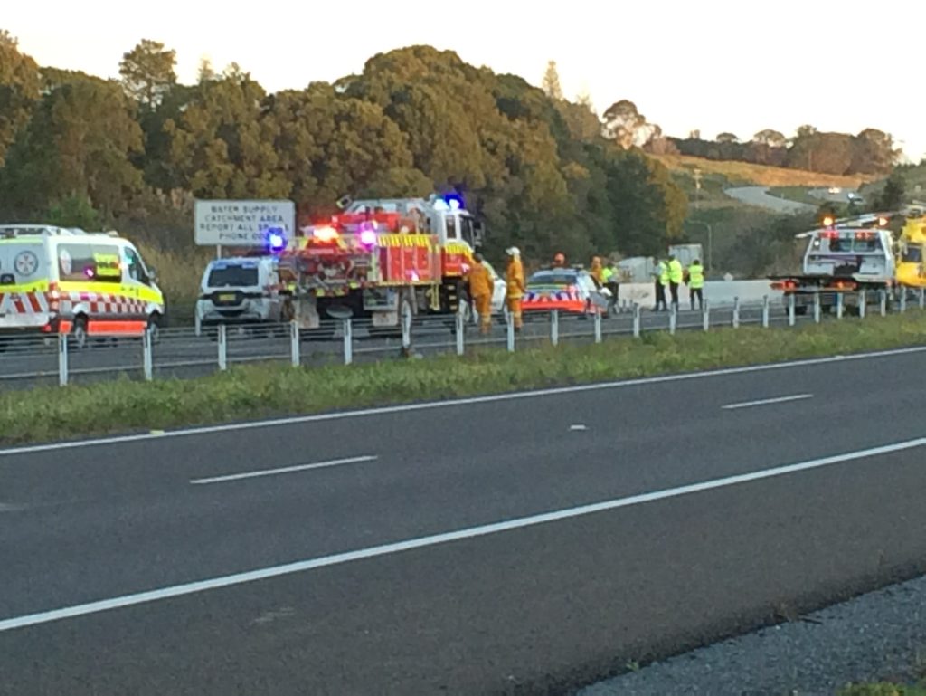 The scene of a crash on the Pacific Highway at Newrybar. The scene of a crash on the Pacific Highway at Newrybar.