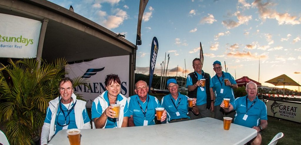 The crew of Three Cs enjoy a drink after racing. Andrew Pattinson/ Vampp Photography