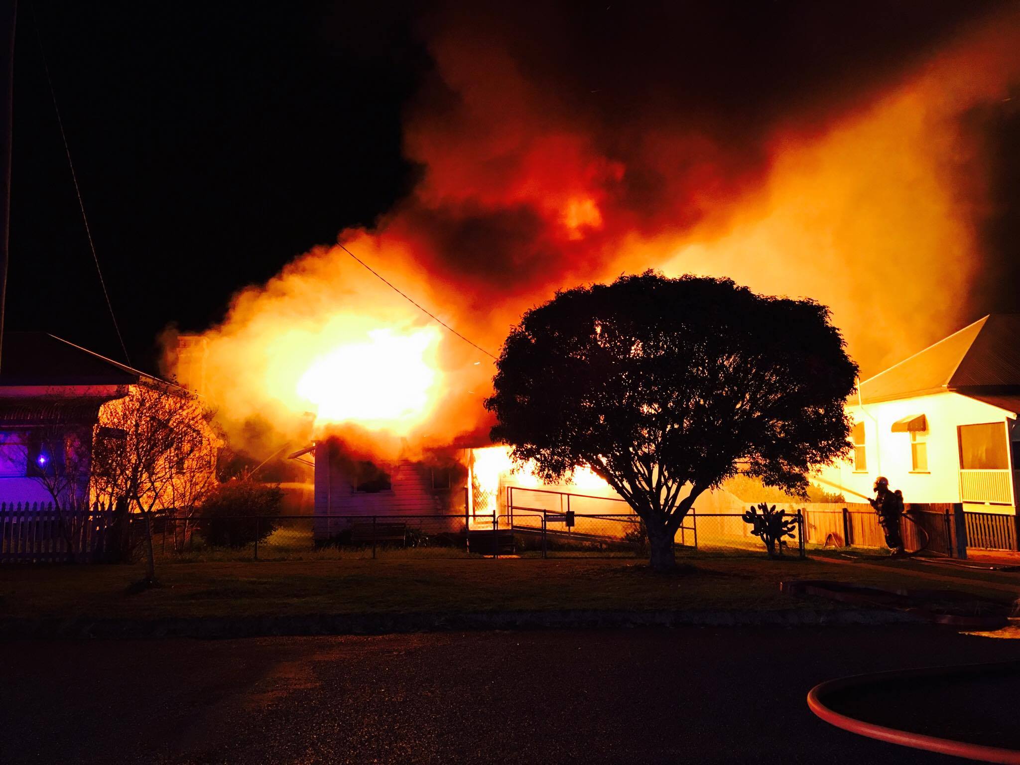 Neighbour Karen Foster took this early photo of Saturday night's fatal house fire in Warwick Neighbour Karen Foster took this early photo of Saturday night's fatal house fire in Warwick