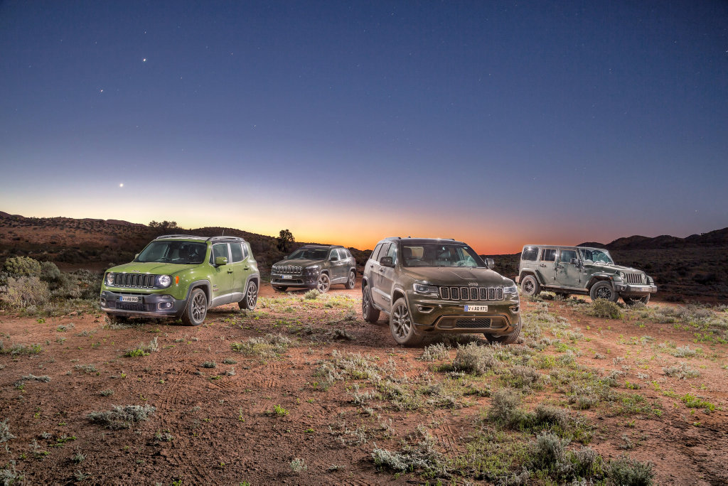 SHINING STARS: Jeep 75th Anniversary models gathered in the South Australian outback as part of the brand's birthday celebrations. Special edition Renegade, Cherokee, Grand Cherokee and Wranglers are now available featuring optional military-inspired colours.
SHINING STARS: Jeep 75th Anniversary models gathered in the South Australian outback as part of the brand's birthday celebrations. Special edition Renegade, Cherokee, Grand Cherokee and Wranglers are now available featuring optional military-inspired colours.
