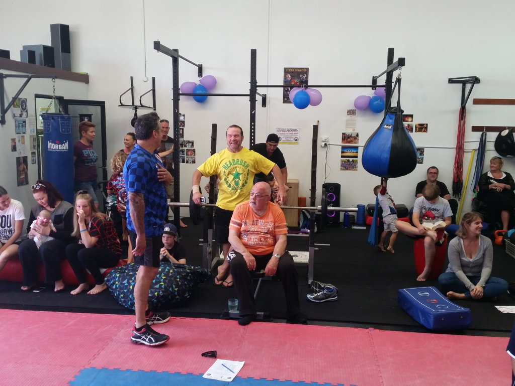 Otto Acron after he completed an 81kg bench press. Otto Acron after he completed an 81kg bench press.