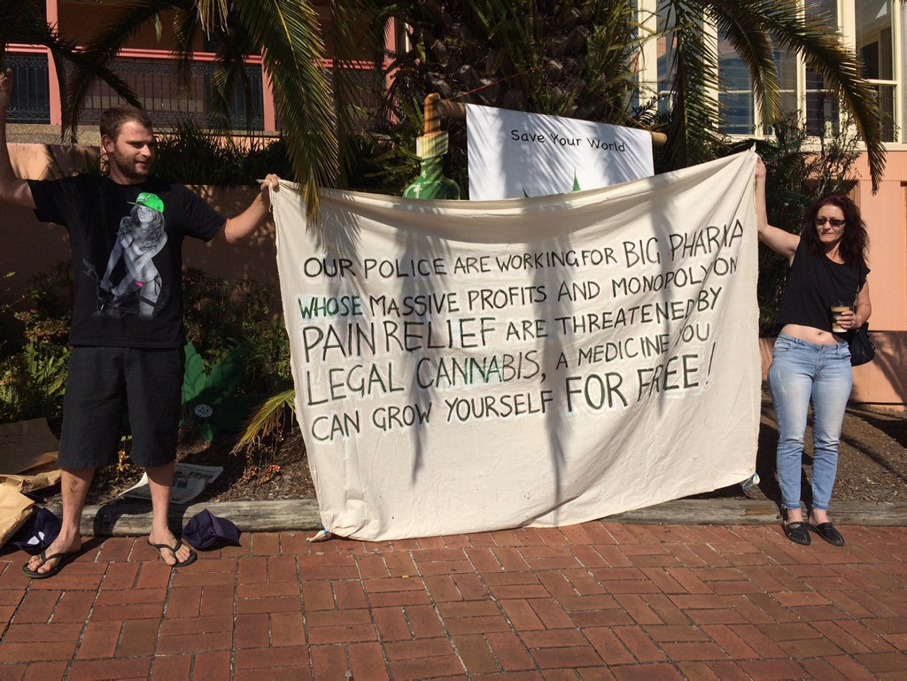 Supporters of the Nimbin Laneboys protest outside Lismore Courthouse on Monday morning. Supporters of the Nimbin Laneboys protest outside Lismore Courthouse on Monday morning.