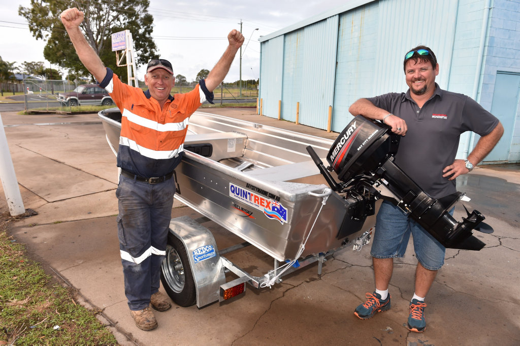 Winner of the boat from the Wide Bay and Fraser Coast Home Show - Peter Oliphant from Maryborough winner of the 370 Explorer and 8 hp Mercury outboard with Chris jabs from Bay City Marine. Winner of the boat from the Wide Bay and Fraser Coast Home Show - Peter Oliphant from Maryborough winner of the 370 Explorer and 8 hp Mercury outboard with Chris jabs from Bay City Marine.