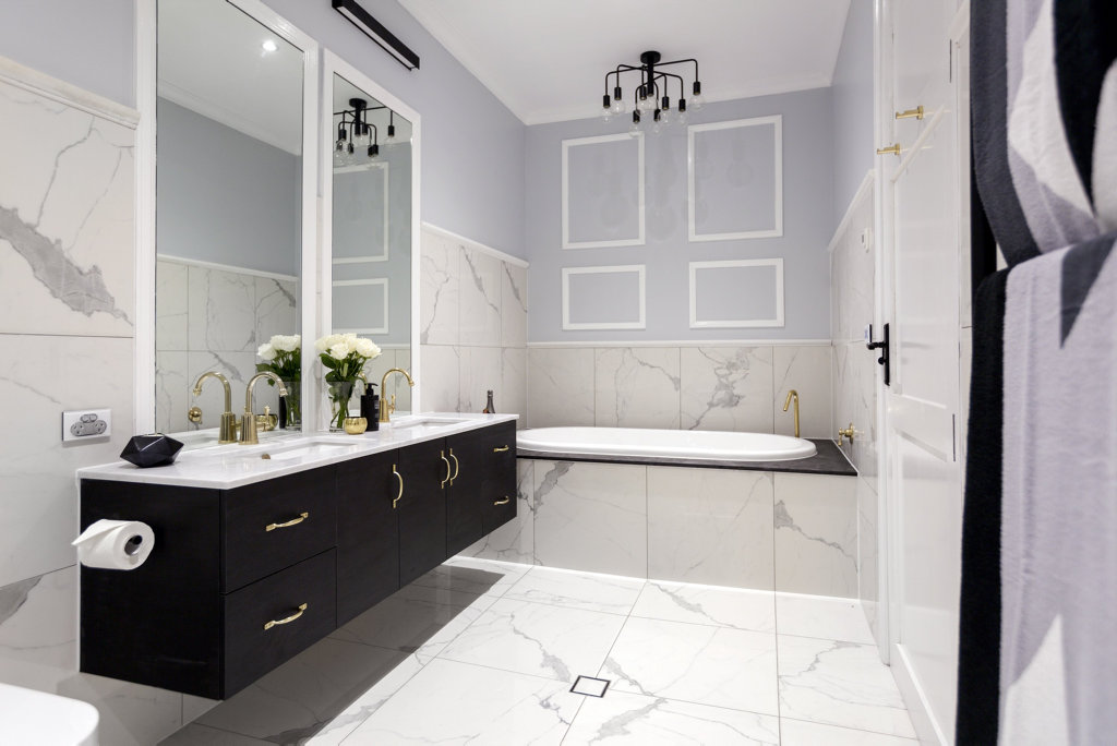 Kim and Chris's mish mash of styles in their guest bathroom confused The Block judges. Kim and Chris's mish mash of styles in their guest bathroom confused The Block judges.