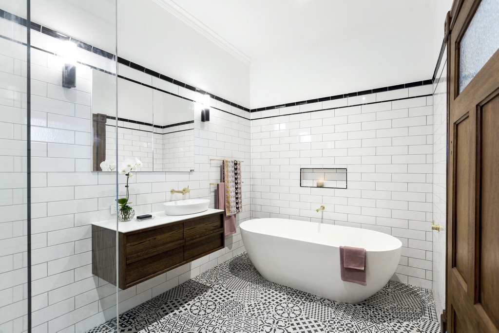 Dan and Carleen's winning guest bathroom in a scene from The Block. Dan and Carleen's winning guest bathroom in a scene from The Block.