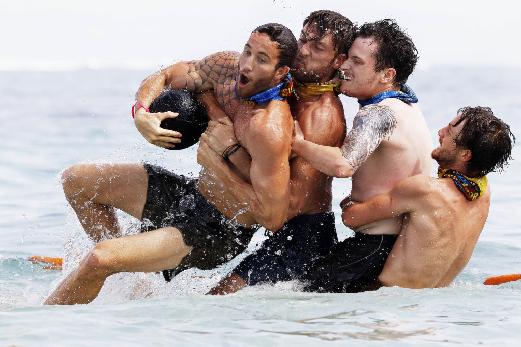 Sam Webb, Rohan MacLaren, Matt Tarrant and Conner Bethune compete in a challenge in a scene from Australian Survivor. Sam Webb, Rohan MacLaren, Matt Tarrant and Conner Bethune compete in a challenge in a scene from Australian Survivor.